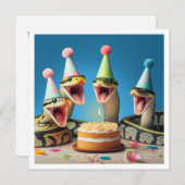 Snakes mangeant gâteau invitation anniversaire, re (Devant / Derrière)