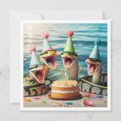 Snakes mangeant gâteau invitation anniversaire, re (Devant)