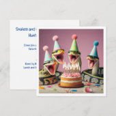 Snakes mangeant gâteau invitation anniversaire, re (Devant / Derrière)