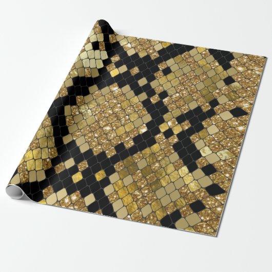 Snakeskin Gold Glitter en Black Pattern Cadeaupapier (Uitgerold)