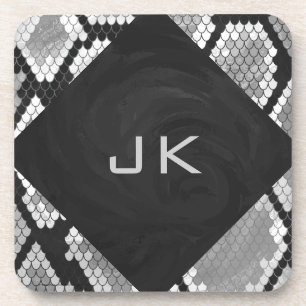 Snakeskin Grey, White en Black Monogrammed Drankjes Onderzetter