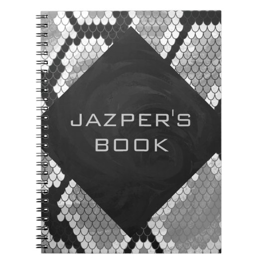 Snakeskin Grey, White en Black Monogrammed Notitieboek (Voorkant)