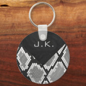 Snakeskin Grey, White en Black Monogrammed Sleutelhanger (Voorkant)