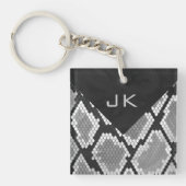 Snakeskin Grey, White en Black Monogrammed Sleutelhanger (Voorkant)