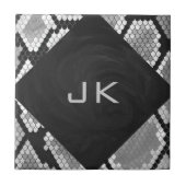 Snakeskin Grey, White en Black Monogrammed Tegeltje (Voorkant)
