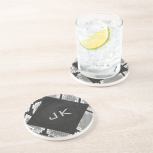 Snakeskin Grey, White en Black Monogrammed Zandsteen Onderzetter