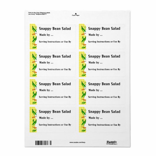 Snap Beans Custom Inblikken of diepvriezer Labels (Full Sheet)