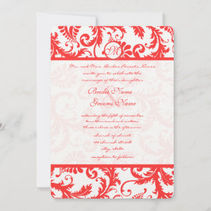 Snap Dragon Coral Damask Wedding Invitation