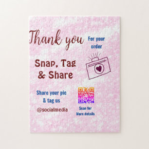 Snap tag deel sociale media q r code glitters pink legpuzzel