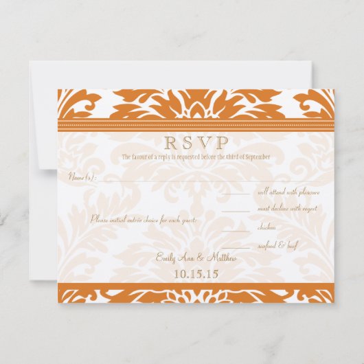 Snapdragon Coral & Ivy Mariage damassé RSVP (Dos)