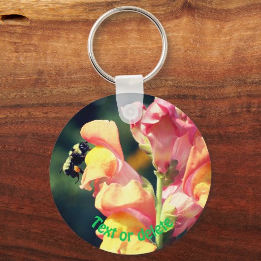 Snapdragon Flower and Bumble bee Personalized Sleutelhanger (Voorkant)