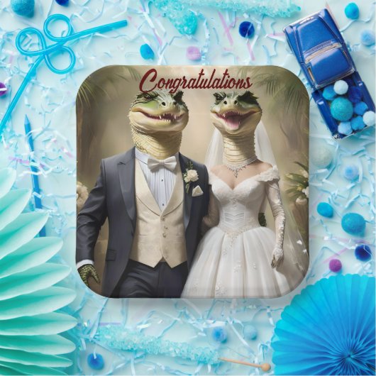 Snapping Up Love: een krokodillenhuwelijk Papieren Bordje (Feest)