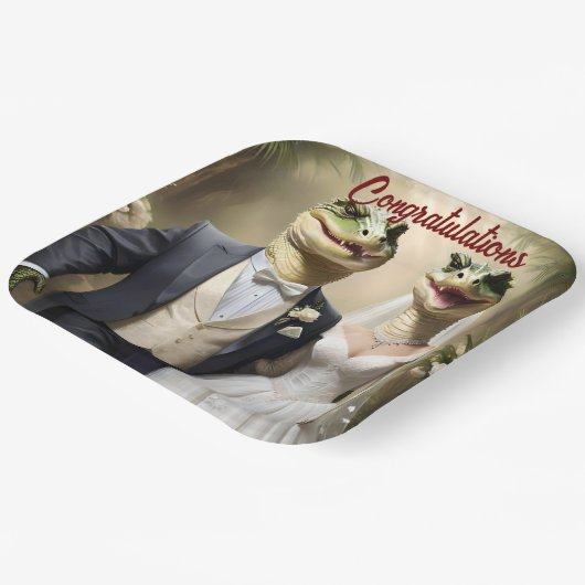 Snapping Up Love: een krokodillenhuwelijk Papieren Bordje (Gebogen)