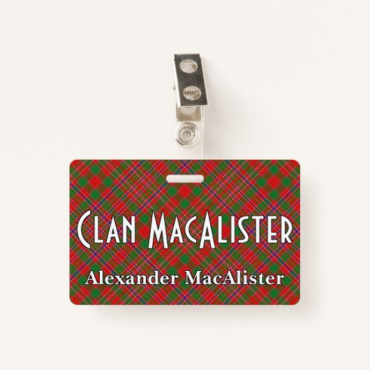Snappy Clan MacAlister Tartan Badge (Voorkant met clip)