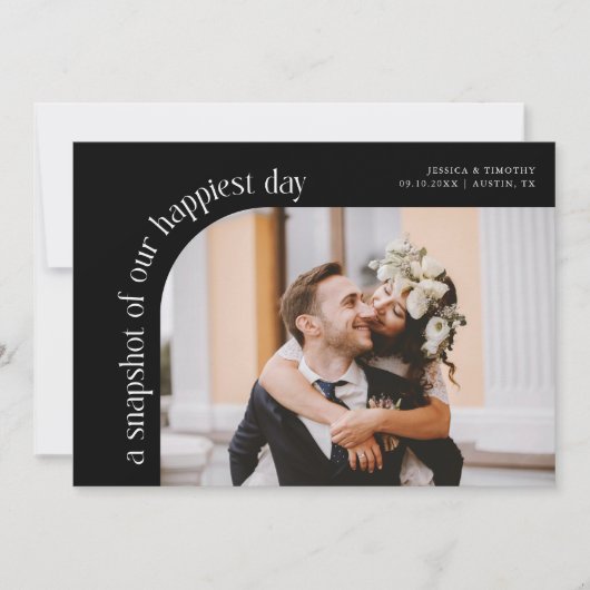 Snapshot Happiest Day Black Wedding Photo Bedankkaart (Voorkant)