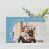 Snapshot Happiest Day Denim Blue Wedding Photo Bedankkaart (Staand voorkant)
