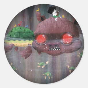 Snapy Turtle - Vervagen naar zwart Ronde Sticker