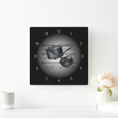 Snare Drums ~ 3-D vel muziek ~Silver & Black Back Vierkante Klok (Huis)