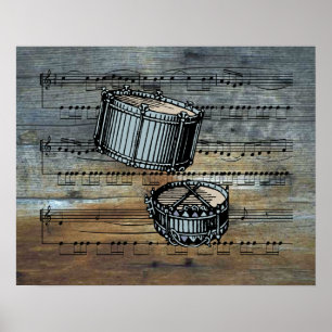 Snare Drums ~ Blad op achtergrond van hout Poster