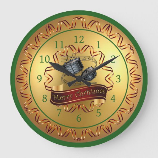 Snare Drums ~ Musical Scroll ~ "Merry Christmas" Grote Klok (Voorkant)