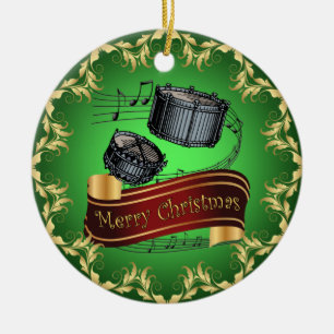 Snare Drums ~ Musical Scroll ~ Merry Kerstmis ~ Keramisch Ornament
