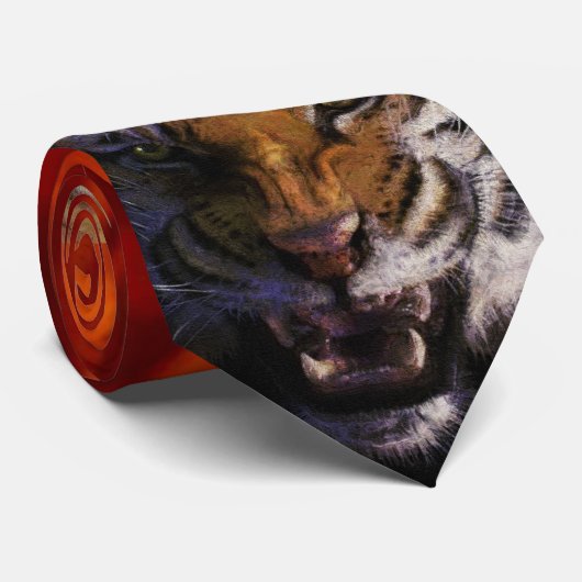 Snarling Bengal Tiger & Fire Fine Art Cravate de l (Roulé)