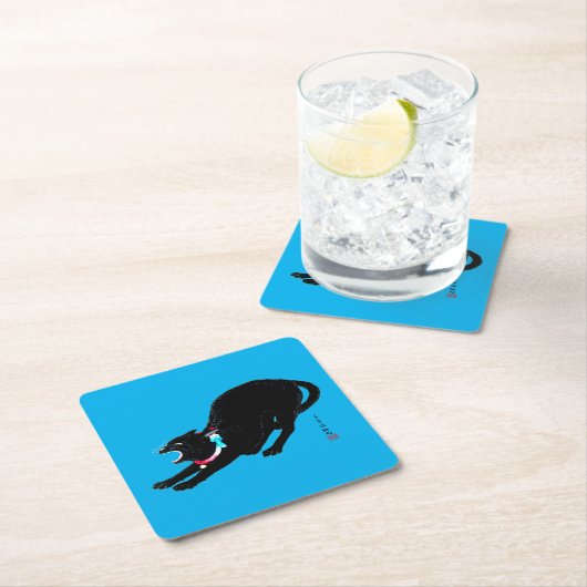 Snarling sissen zwart japans kat vierkante kartonnen onderzetter (Insitu)