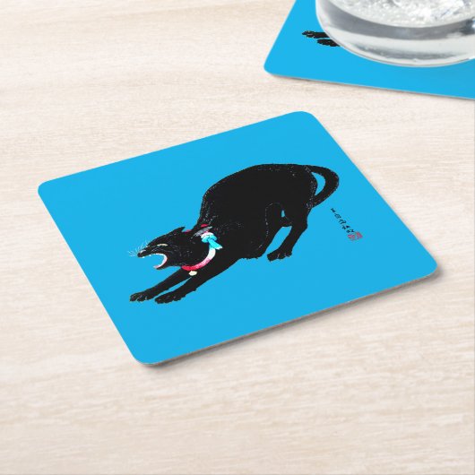 Snarling sissen zwart japans kat vierkante kartonnen onderzetter (Schuin)