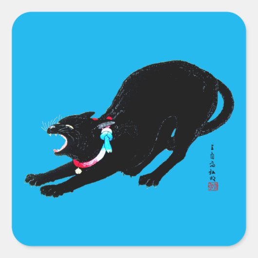 Snarling sissen zwart japans kat vierkante sticker (Voorkant)