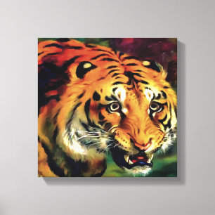 Snarling Tiger Artistic Portret Canvas Afdruk