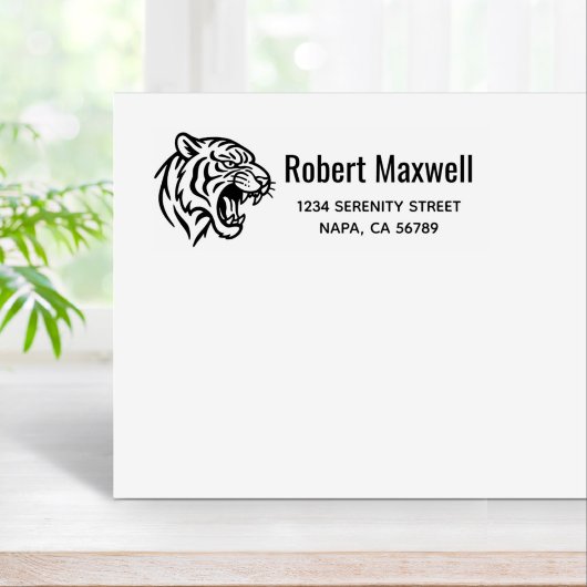 Snarling Tiger Profile Return Address Rubberstempel