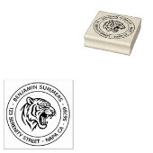 Snarling Tiger Profile Round Address Rubberstempel (Gestempeld)