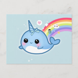 Snarwaliteit van Cute kawaii met regenboog en spar Briefkaart