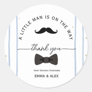 Snaver kleine man babyshower bedankt ronde sticker