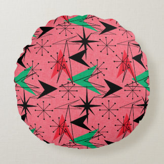 Snazzy Atomic Arrows en Starbursts Aqua Oranje Rond Kussen