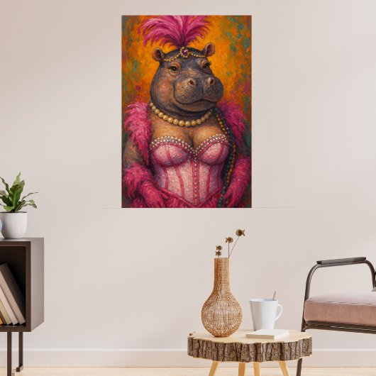 Snazzy Femme Hippo Portrait Mardi Gras Poster (Salon 3)