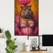 Snazzy Femme Hippo Portrait Mardi Gras Poster (Bureau à domicile)