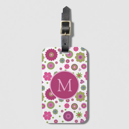 Snazzy Flower Pattern Monogram Bagagelabel (Voorkant (verticaal))