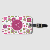 Snazzy Flower Pattern Monogram Bagagelabel (Voorkant (horizontaal))