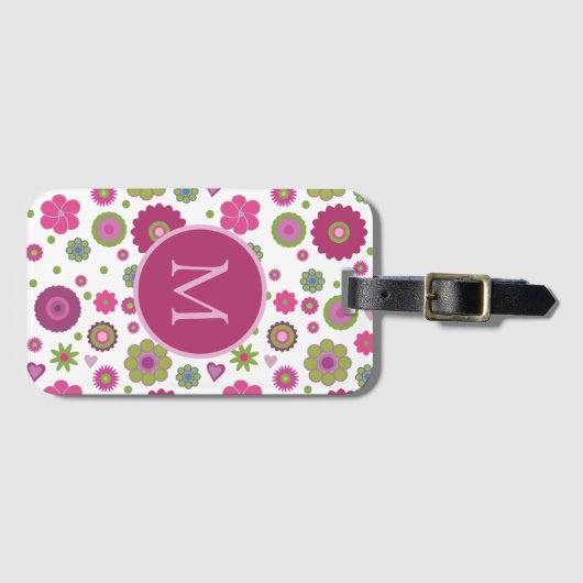 Snazzy Flower Pattern Monogram Bagagelabel (Voorkant (horizontaal))