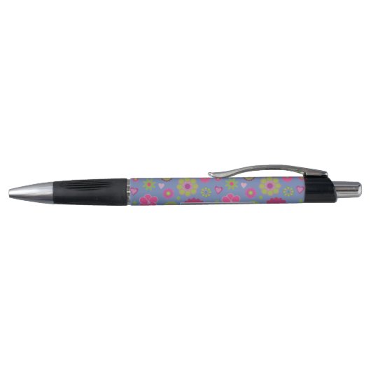 Snazzy Pink en Blue Flower Pattern Personalized Pen (Bovenkant)