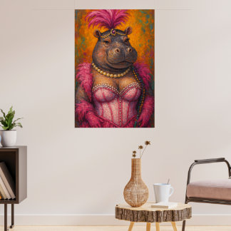 Snazzy Vrouw Hippo Portret Mardi Gras Poster