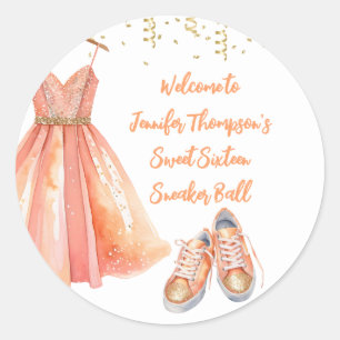 Sneaker Ball Sweet 16 Peach & Gold Glitter Ronde Sticker