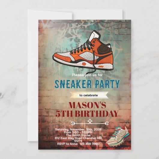 Sneaker birthday party invitation kaart (Voorkant)