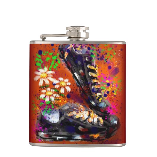 Sneakers en Daisies Impressionistisch Sinaasappel Heupfles (Voorkant)