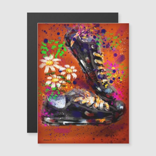 Sneakers en Daisies impressionistische Oranje magn (Voorkant / Achterkant)