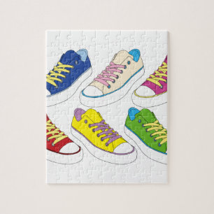 Sneakers tekenen, kleurrijke loopschoenen legpuzzel