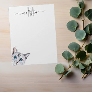 Sneaky Cat 2 Watercolor Monogram Naam Notitieblok