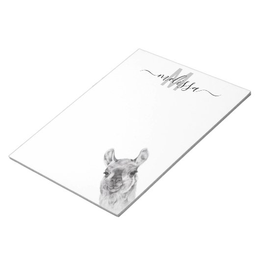 Sneaky Llama Waterverf Monogram Naam Notitieblok (Schuin)