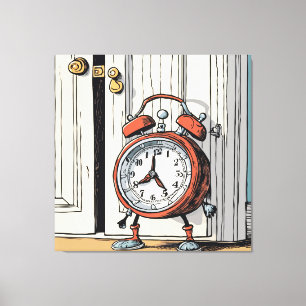 Sneaky wekker - grillige deuropening canvas afdruk
